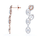 Floral 1.35 Carat Round Cut White Sapphire And Diamond Pave Set Drop Earrings In Rose Gold