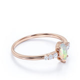 Pave 0.6 Carat Marquise Cut White Opal and Diamond 6 Prong Engagement Ring in White Gold