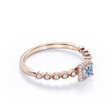 Classic 0.85 Carat Princess Cut Aquamarine And Diamond Vintage  Engagement Ring In White Gold