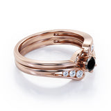 Mini Channel Design 0.5 TCW Round Cut Black Diamond Six-Prong Bridal Ring Set in Rose Gold