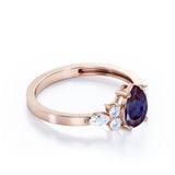 Four Prong Basket Set 1.45 Carat Pear Cut Lab Created Alexandrite  And Diamond  Seven Stone Engagement Ring In White Gold