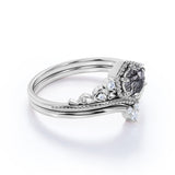 Vintage 0.75 ct Round Cut Black Rutilated Quartz Bridal Set