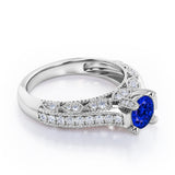 Beaded Four Prongs 1.40 Carat Round Cut Sapphire And Diamond Vintage Art Deco Engagement Ring In Rose Gold