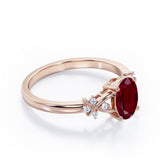 Luxurious Clover Lucky Leaf 0.5 carat Oval Lab-Created Ruby and Diamond Engagement Ring in Rose Gold