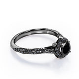 Twirl Halo - 1.35 TCW Round Shaped Lab Created Black Diamond - Twisted Pave Engagement Ring in White Gold