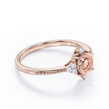 Antique Milgrain Line 0.5 carat Round Morganite and Diamond Engagement Ring in Rose Gold