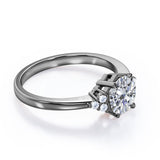 Tapered Classic 0.55 carat Round Moissanite and Diamond Engagement Ring in White Gold