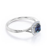 Unique 1.25 Carat Cushion Cut Lab Created Alexandrite And Diamond Split Shank Engagement Ring In White Gold