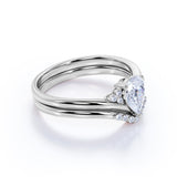 Cluster 1.25 Carat Almond Shape Moissanite and Diamond Contour Wedding Set in Rose Gold