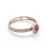 Antique Filigree 1 Carat Round Cut Mystic Black Rutilated Quartz Bezel Set Engagement Ring in Rose Gold