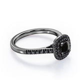 Double Halo Style - 1.45 TCW Princess Cut Lab Created Black Diamond - Scalloped Pave Engagement Ring in White Gold