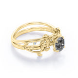 0.50 Ct Round Salt and Pepper Diamond Floral Bridal Set