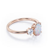 Three Stone 1.1 Ct Oval Cut Lab Created Opal Engagement Ring