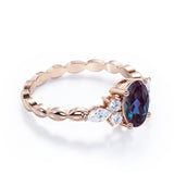 1.35 Carat Oval Cut Lab Created Alexandrite And Diamond Seven Stone Engagement Ring In White Gold