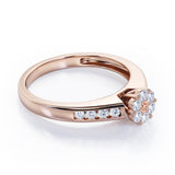 Clustered 1 carat Round Petite Morganite and Moissanites Channel Engagement Ring in White Gold