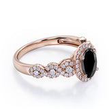 Twisted Pave Set 1.45 Carat Oval Cut Black Diamond Halo Infinity Engagement Ring In Rose Gold