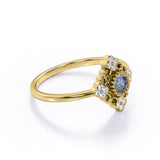 Flower Cluster 0.75 Carat Round Cut Dark Grey Salt and Pepper Diamond Bezel Setting Plain Shank Engagement Ring