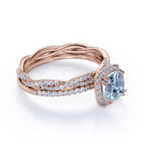 Infinity 1.50 ct Cushion Aquamarine Halo Wedding Ring Set