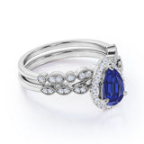 Vintage 1.5 Ct Pear Cut Lab Sapphire Engagement Ring