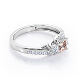 Trellis Three Stones 1 carat Princess Morganite and Moissanites Braided Engagement Ring in Rose Gold