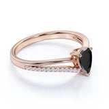 Contoured 1.50 Carat Teardrop Lab Lab Black Diamond and Split Shank Engagement Ring in White Gold