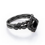 1.75 ct Round Lab Black Diamond Milgrain Floral Bridal Set