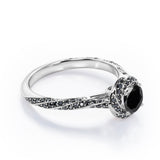 Twirl Halo - 1.35 TCW Round Shaped Lab Created Black Diamond - Twisted Pave Engagement Ring in White Gold