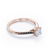 Four Prong Set - 1.25 TCW Princess Cut Moissanite with Lab Created Black Diamond - Scalloped Pave Engagement Ring in White Gold