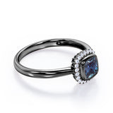 Minimal Halo 1.25 Carat Cushion Cut Lab Created Alexandrite And Diamond Bezel Set Engagement Ring In White Gold For Women