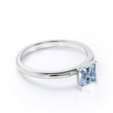 1 Carat Princess cut Aquamarine Solitaire Engagement Ring in White Gold
