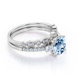 Antique 1.75 ct Round Aquamarine Pave Bridal Set