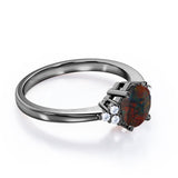 Tapered 1.10 Carat Round Cut Ethiopian Black Opal And Diamond Seven Stone Engagement Ring In White Gold