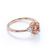Prong Set 1.20 Carat Oval Cut Morganite and Six Stone Diamond Engagement Ring in Rose Gold
