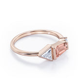 Lovely House Three Stone 1 carat Baguette Morganite and moissanite Engagement Ring in Rose Gold