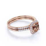 1.75 Carat Cushion Cut Halo Morganite and Diamond Bridal Ring Set in 10k Rose Gold for Women
