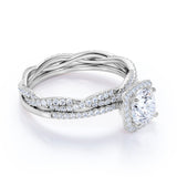 Pave 1.5 Carat Round Cut Moissanite Halo Wedding Ring Set