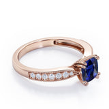 Beaded Eight Prongs 1.25 Carat Cushion Cut Sapphire And Diamond Antique Milgrain Engagement Ring In Rose Gold