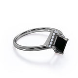 Geometric 1.15 Carat Princess Cut Lab Black Diamond and 2 Stone Contour Engagement Ring in White Gold
