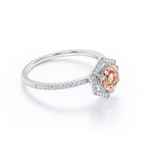 Elegant Hexagon Style 1.75 Carat Round Orange Peach Morganite and Diamond Engagement Ring in Rose Gold