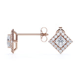 Bezel 4 Prong 0.43 CT TDW Princess Cut Certified Lab Diamond Pave Set Stud Earrings in White Gold
