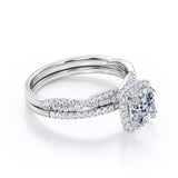 1.5 Carat Cushion Cut Moissanite And Diamond Halo Bridal Set In White Gold