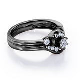 6 Prong Tension Design - 0.55 TCW Round Shaped Moissanite and Diamond - Flush Chanel Wedding Ring Set - Rose Gold