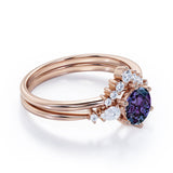 Five Stone 1.35 Carat Round Cut Lab Created Alexandrite And Diamond Tiara Style Bridal Set In White Gold