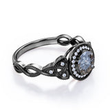 Milgrain Halo 0.70 Carat Translucent Salt and Pepper Diamond Twisted Infinity Engagement Ring In White Gold