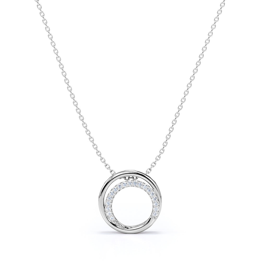 Pave Set 0.10 Carat Round Cut Moissanite Infinity Circle Pendant Necklace In Rose Gold