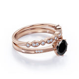 Vintage design 1.50 Carat Round cut Lab Black Diamond Wedding Set for Women in Rose Gold