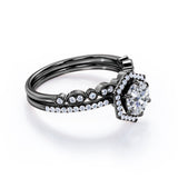 Certified 1 Ct Round Lab Diamond Art Deco Wedding Ring Set