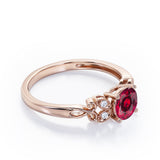 Tiny Butterfly 0.5 carat Round Lab-Created Ruby and Diamond Vintage Engagement Ring in Rose Gold