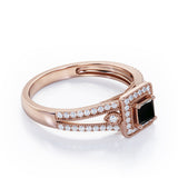 Split-Shanked Pave 1.55 Carat Princess Cut Black Diamond Milgrain-Bordered Halo Engagement Ring in White Gold