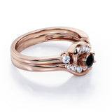 6 Prong Tension Design - 0.55 TCW Round Shaped Black Diamond - Flush Chanel Wedding Ring Set - White Gold